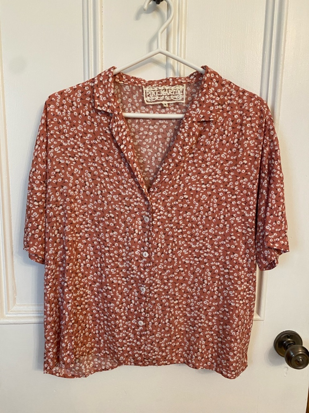 Pink Martini Rose-Mauve Floral Short Sleeve Button-Down Shirt
